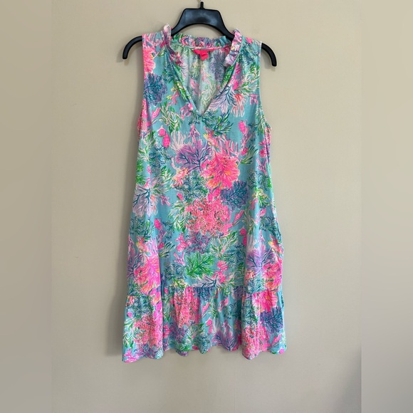 LILLY PULITZER “Celestial Blue Cay To My Heart” Malone Dress in Blue/Pink, M - Picture 3 of 10